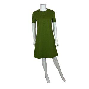Vintage 60s Mod Mini Dress Womens Small Avocado Green Polyester Babydoll Shift